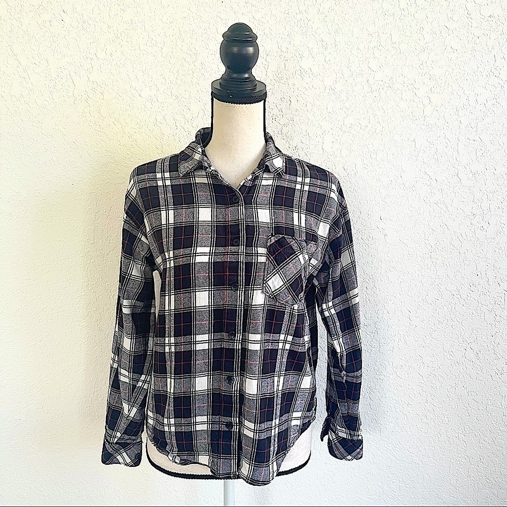 VANS Women’s Gray White Plaid Long Sleeve Button Down Shirt Size XS Casual